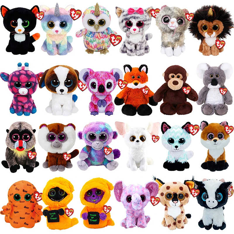 

6 Inch 15 CM Ty Beanie Boos Big Eyes Fox Cat Dog Monkey Unicorn Cow Elephant Animal Collection Plush Doll Toy Birthday Kids Gift