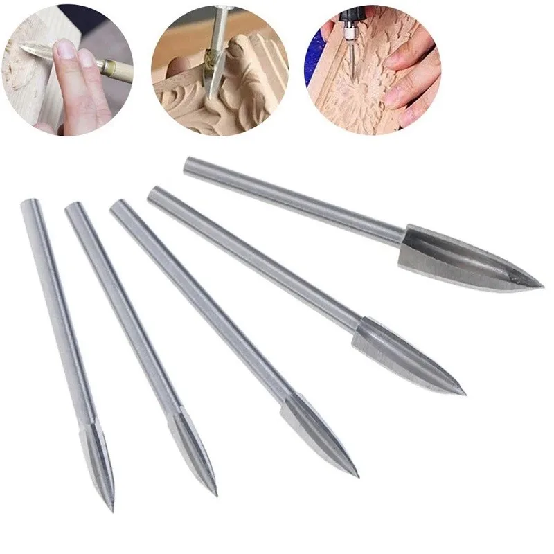 

5PCS/Set Wood Carving Drill Bit HSS Engraving Drill Bit Set Solid Carbide Steel Root Milling Grinder Burr Precise Carve Woodwork