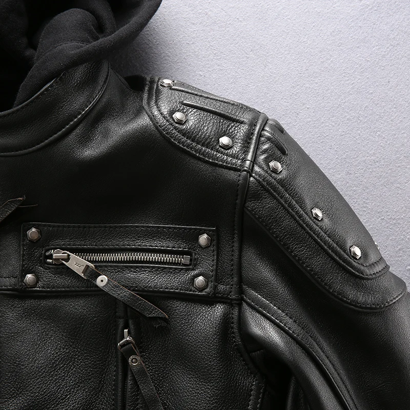 

2021 Genuine Leather Jacket Men's Brand Dersigner Vintage Jacket Motorcycle Bicycle Rivet Coat