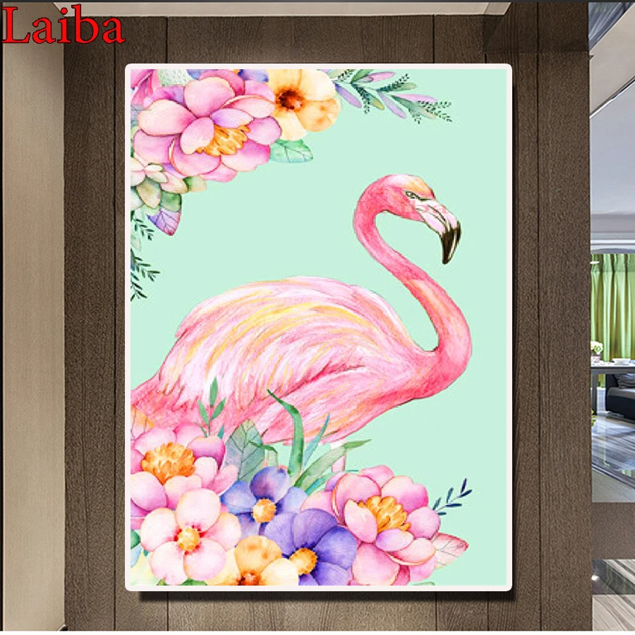 

Полный квадратный Круглый Алмаз 5D DIY Алмазная картина розовый цветок Фламинго узор вышивка крестиком Стразы Мозаика Декор