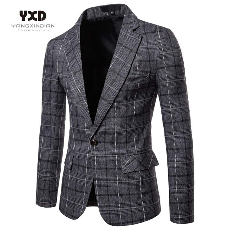 

Plus Size 4XL Fashion Mens Suit Jacket Business Casual Suits For Man British Style Check Blazers Slim Fit Men Blazer Social Coat