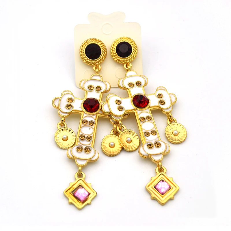 Женские винтажные серьги в стиле барокко длинные висячие Корейском с крестом