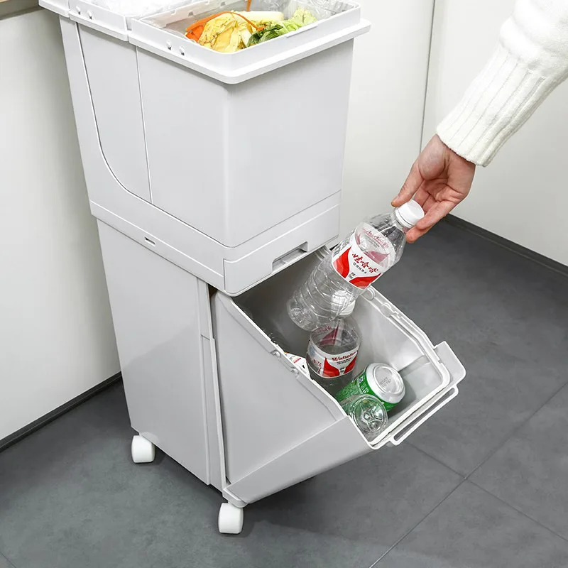 New 3 Layers Kitchen Waste Bin Wet Dry Garbage Sorted Can Home Storage Bucket With Wheels Trash Large Capacity Recycle Tank | Дом и сад