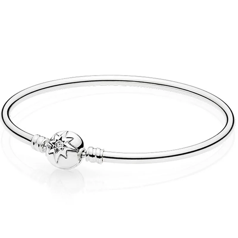 

Original 925 Sterling Silver Bangle Starry Sky Clasp Crystal Snake Basic pandora Bracelet Fit Women Bead Charm DIY Jewelry