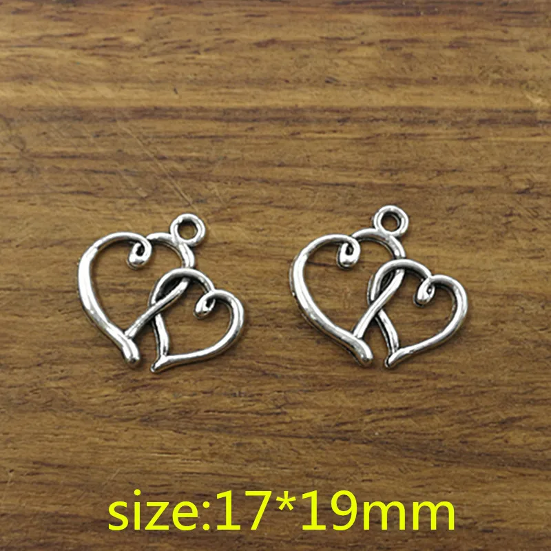 10 шт. Подвески с двойными сердцами тибетские посеребренные античные украшения