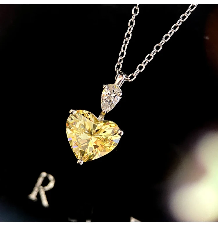 

New Big Sparkling Zircon Necklace Jewelry Heart Pendant Set Neck Chain Fashion Ornament Female Accessories 3 Color Wholesale