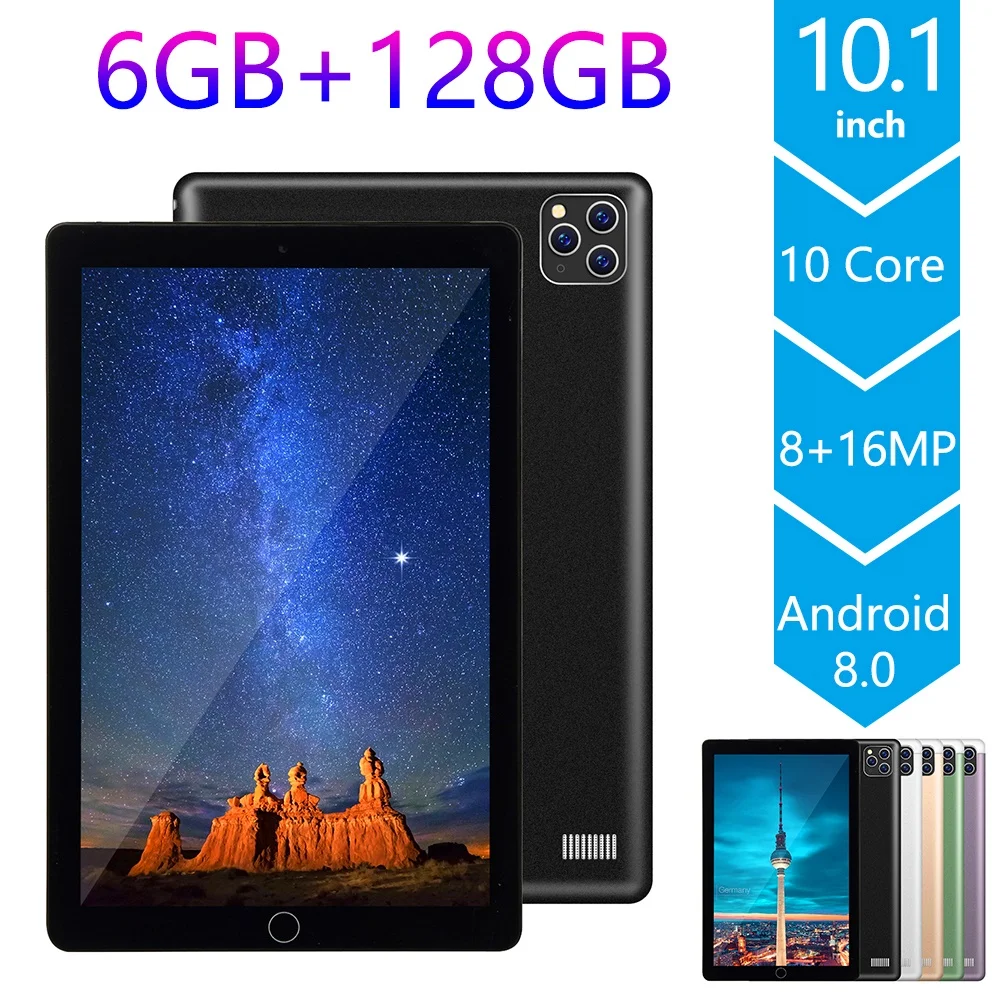 Планшет 4G SIM Wi Fi 10 1 дюйма Android 8 0 GPS Bluetooth ядер 1960 × 1080 IPS HD экран 6 ГБ ОЗУ 128 Гб ПЗУ