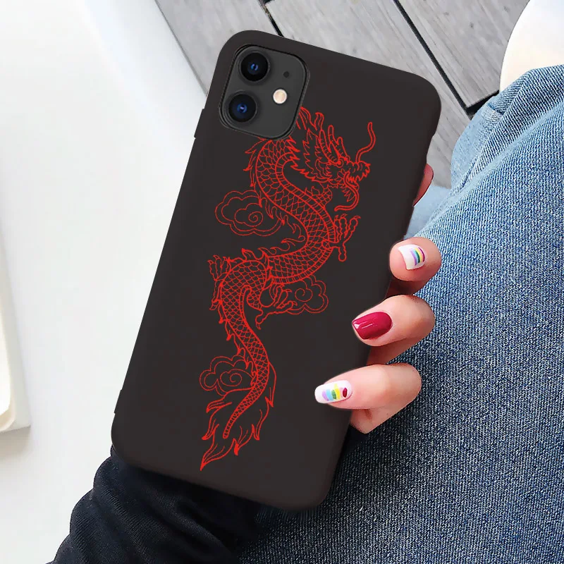 yellow Dragon Phone Case For iPhone 12 13 7 8 Plus X XR XS 11pro MAX SE2020 Fashion Animal Silicone Back Cover Fundas Shell
