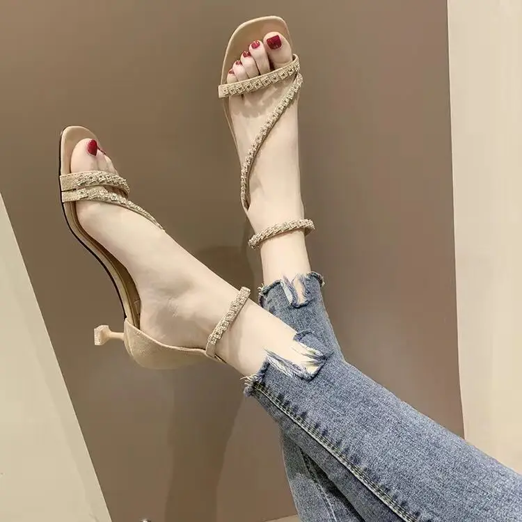 

High heels ins fairy web celebrity sandals 2021 new female sequins fine with high heels sandals fairy wind