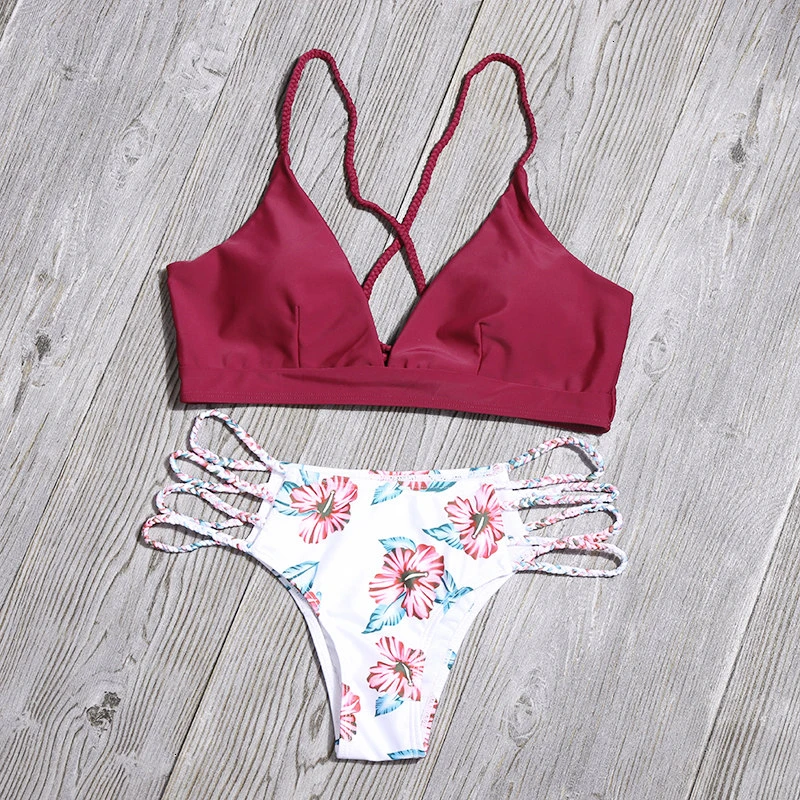 Сексуальный полый комплект бикини Одноцветный бандаж купальник для женщин