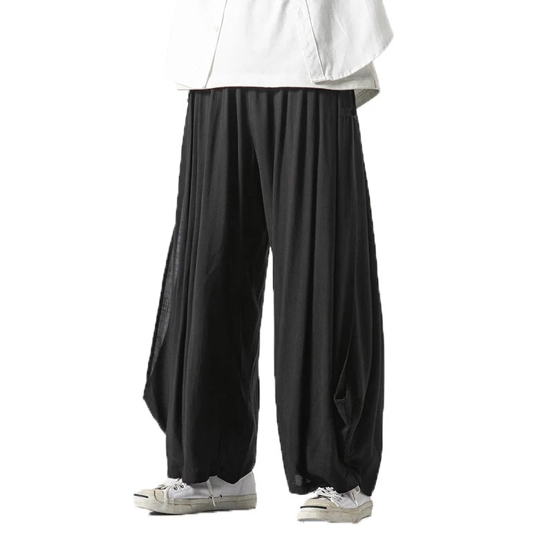 Брюки мужские льняные с широкими штанинами уличная одежда в стиле Харадзюку