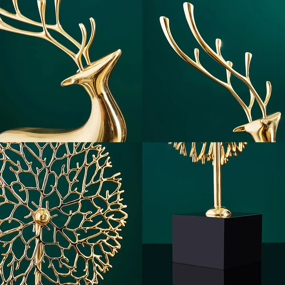 

Light Luxury Elk Pure Copper Statue Decor Creative Living Room Desktop Decor Sculpture Home Decoration Accessories Wedding Gifts