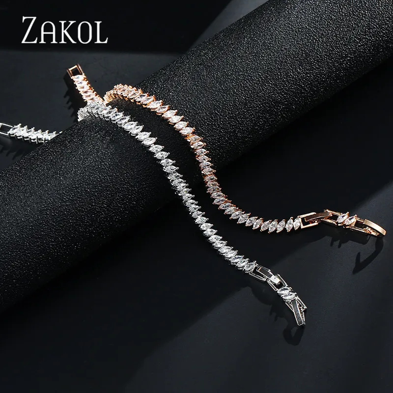 ZAKOL Новое поступление прозрачный белый AAA Marquise Cut Циркон Кристалл браслет моды браслеты для женщин Свадебная вечеринка ювелирные изделия FSBP155