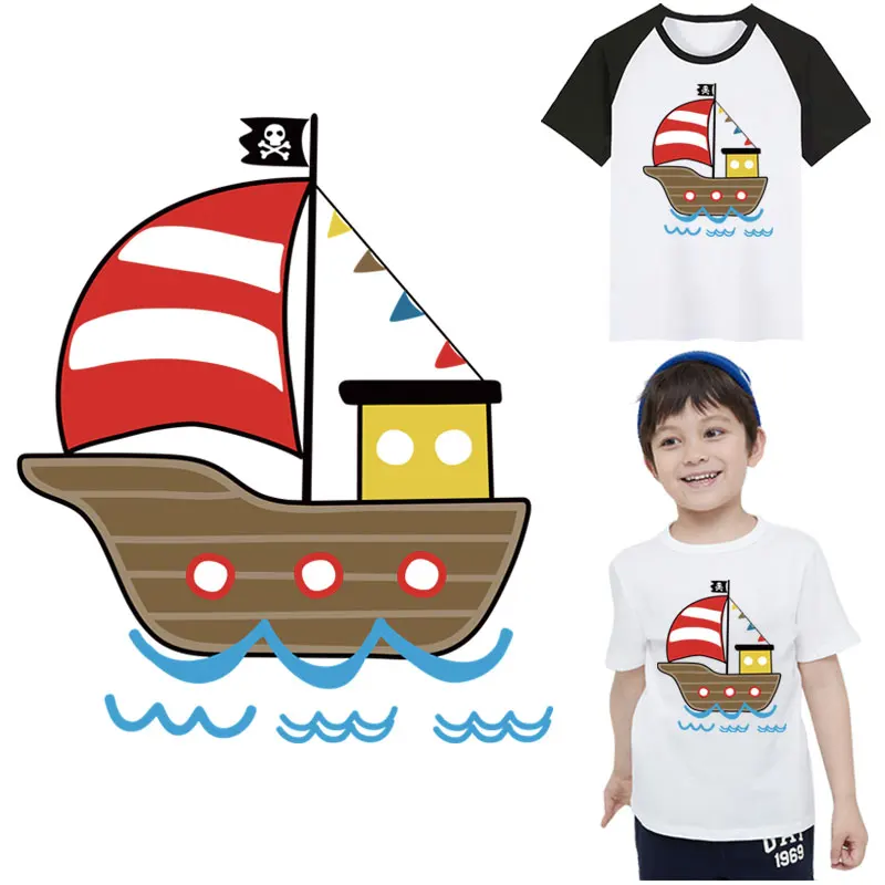 Мультяшные нашивки с пиратским кораблем для одежды Переводные картинки