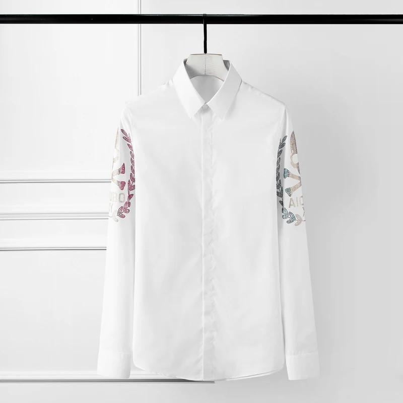 Мужская Облегающая рубашка с длинным рукавом Повседневная однотонная деловая