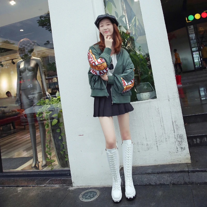 Женские сапоги на танкетке зимние до колена платформе с молнией женская модная