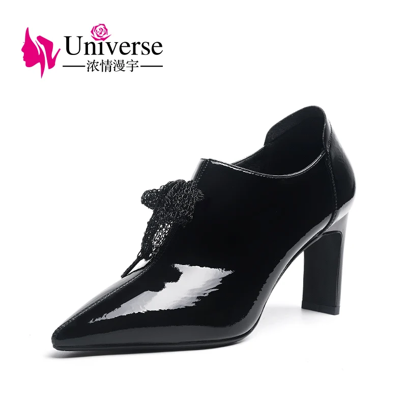 

Universe Fashion Women Pionted Toe High Heel Shoes Ankle Lace-up Boots Women 2019 Grey Blue and Black Slip-on Shoes Woman J284
