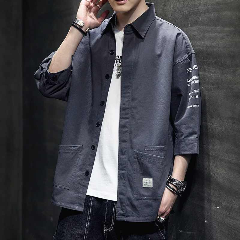 

Autumn shirt men's new work clothes with 7 / 4 sleeves, fashionable, handsome and versatile, loose shirt and casual coat for men