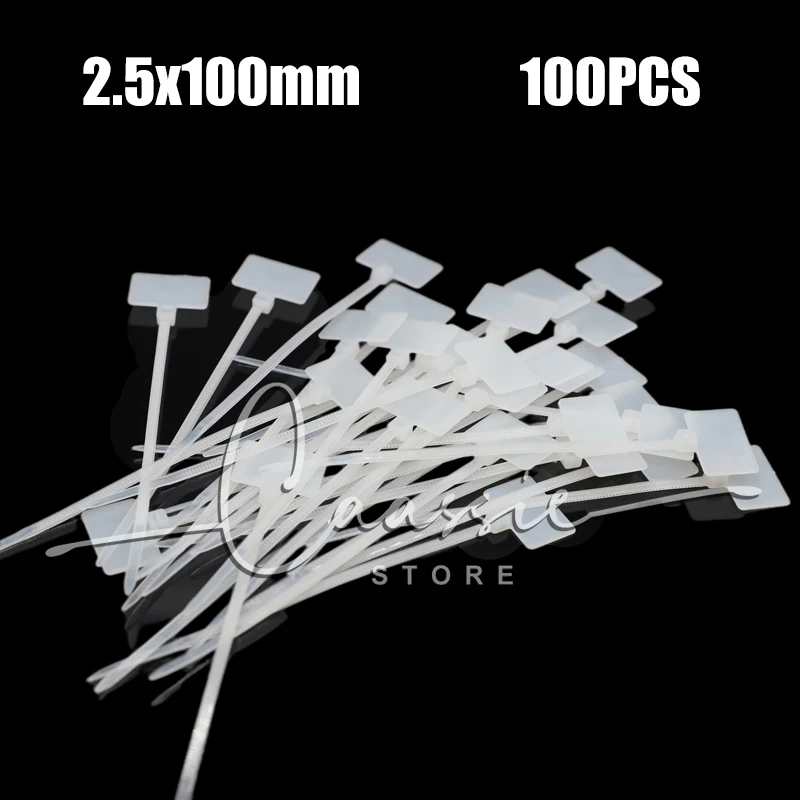 

100pcs White Plastic Nylon Mark Tags Label Sticker Cable Zip Ties 2.5mm x 100mm