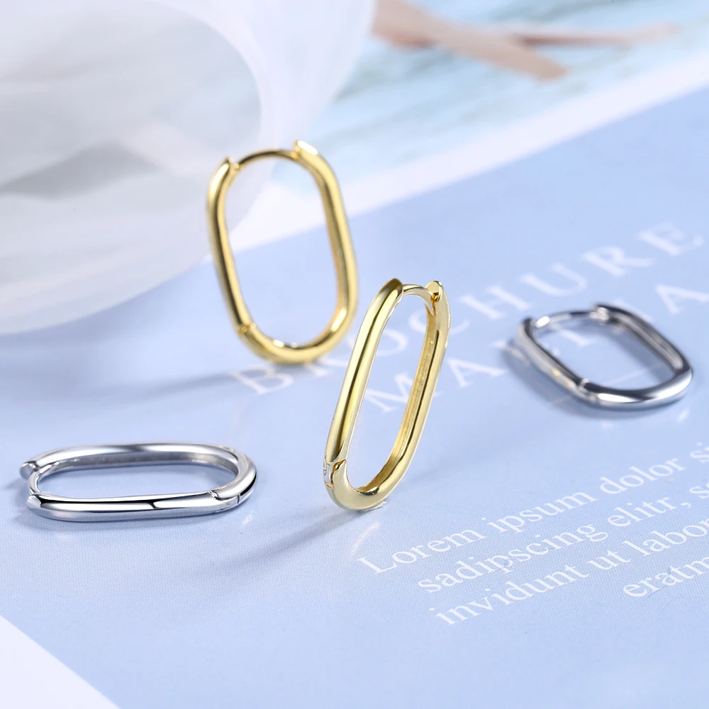 

YH-ZL 925 Silver Color Geometric Oval Small Hoop Earrings For Women Prevent Allergy Earrings With S925 Stamp Gift