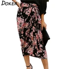 Летняя элегантная винтажная Женская юбка с асимметричным принтом, Повседневная Свободная офисная пляжная Женская длинная юбка