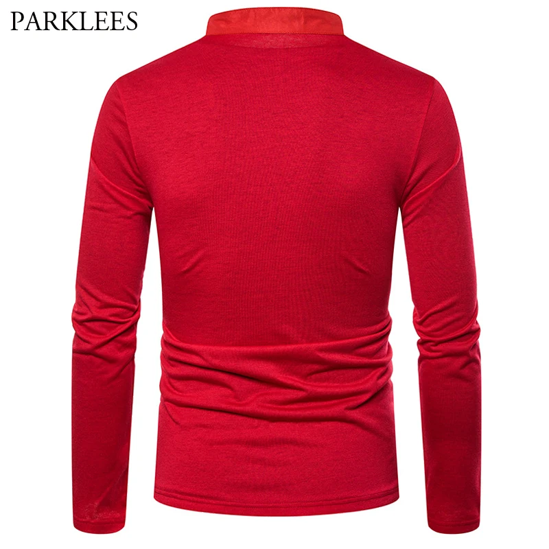 Мужская хлопковая рубашка с воротником стойкой однотонная Повседневная