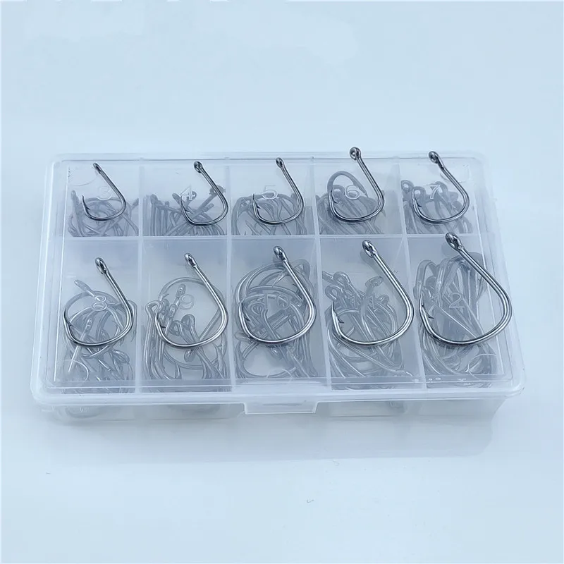 Hot Salling Box Fish Hook High Carbon Steel Barbed 3#-12# Series Fly Worm Pond Bait Bracket Fixture Hole Pesca | Спорт и развлечения