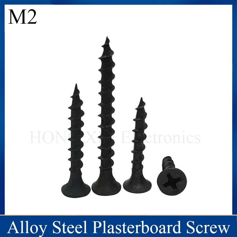 

Винт для гипсокартона из легированной стали M4, Самонарезающий винт для гипсокартона, черный быстронарезающий винт с поперечной потайной головкой, винт с грубыми зубцами