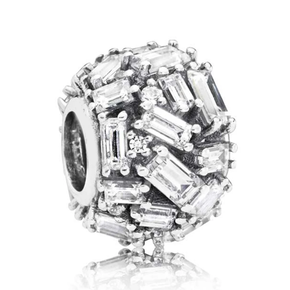 

100% Real 925 Sterling Silver Chiselled Elegance Charms Clear Stone Charm Fit Original Bracelet Diy Jewelry