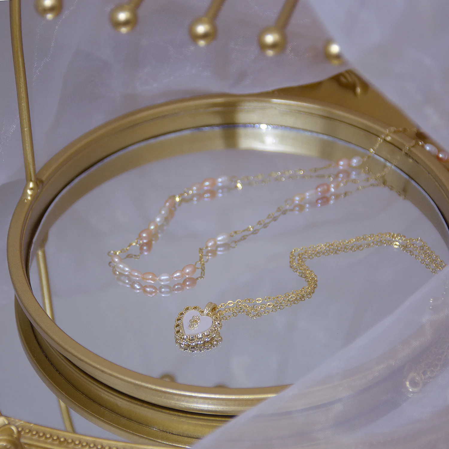 

14k Real Gold Heart pearl Necklace For Women Shining Bling AAA Zircon Clavicle Chain Elegant Charm Wedding Pendant Jewelry