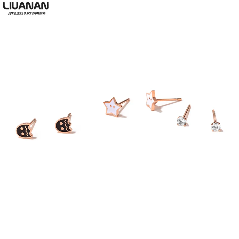 

3pairs/set Simple Rhinestone Geometric Stud Earrings Rose Gold Earrings For Women Female Girl Ear Jewelry Fashion Accessories