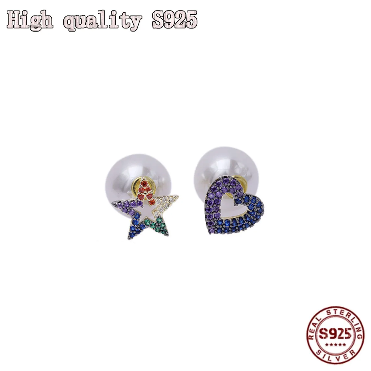 

Fashion Color Star Pearl Earrings Personality Temperament Dual Purpose Pearl Asymmetric Lady Earrings High Quality Wholesale