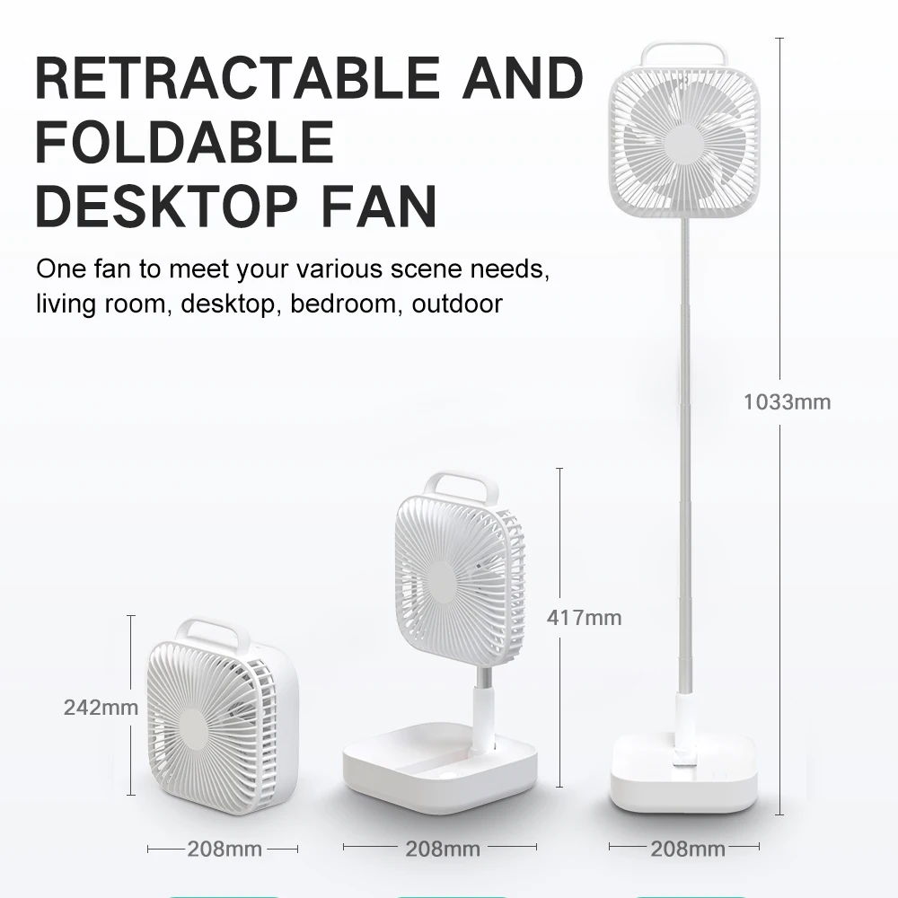 

Portable Landing Desktop Fan Handheld Outdoor Traveling USB Fan Retractable Foldable Air Cooler Office Tripod Fan Rechargeable