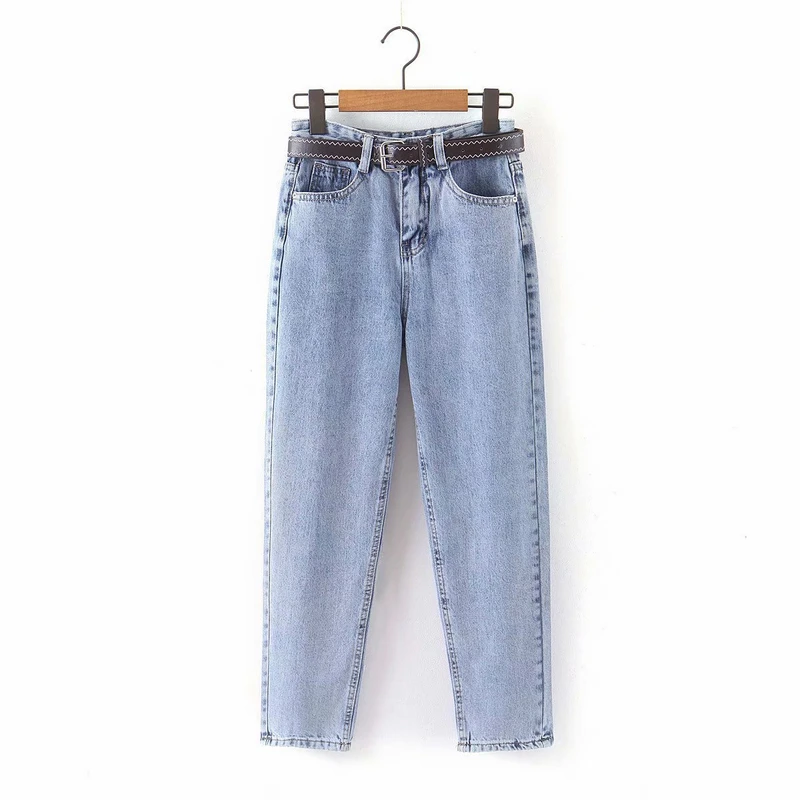 

Denim Jeans Buttons Pockets Femme Spring Autumn Womens Demin Pants With Sashes Streetwear Casual High Waist Loose