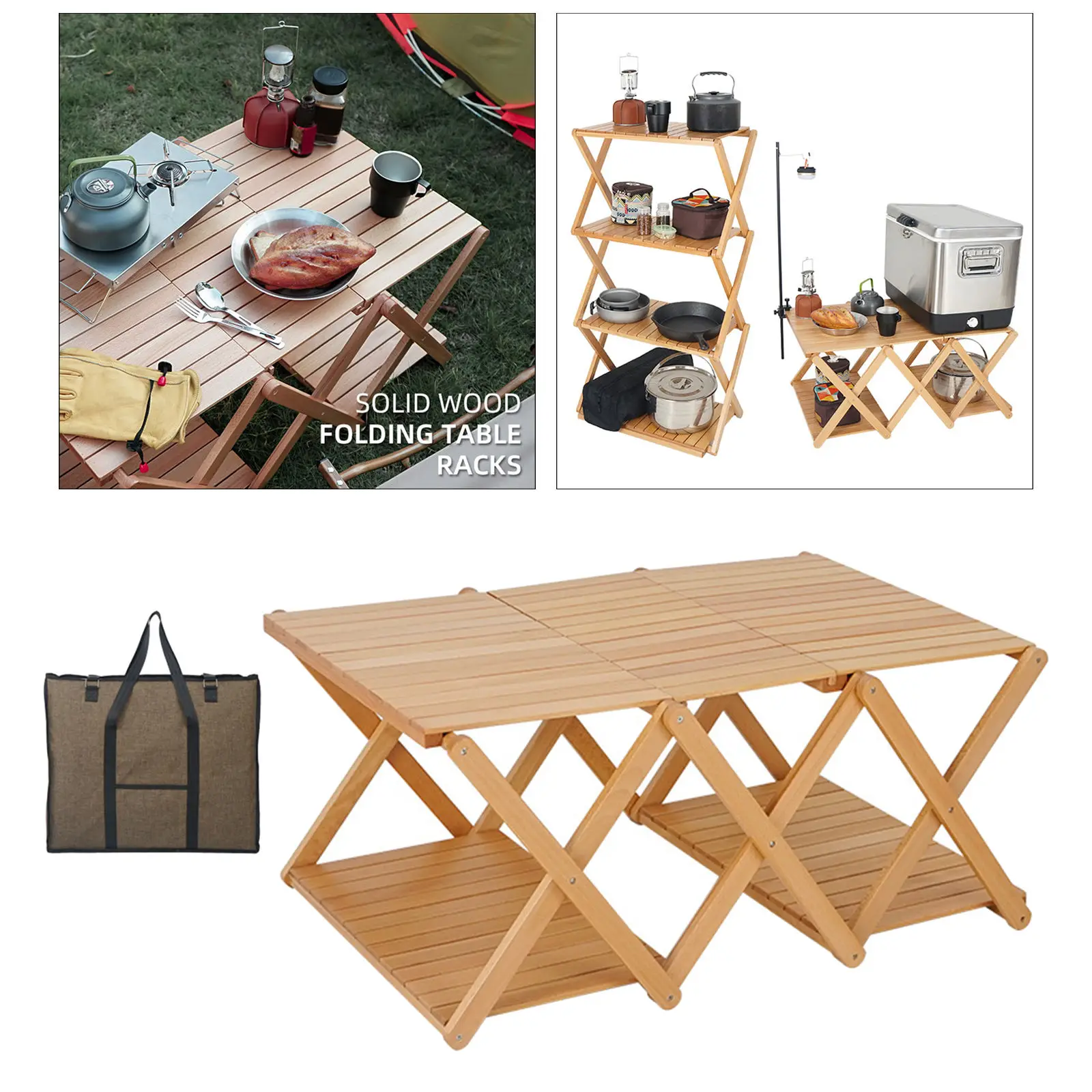 

Portable Folding Table Solid Wood Camping Table Home Barbecue Picnic for Hiking Fishing Furniture Outdoor