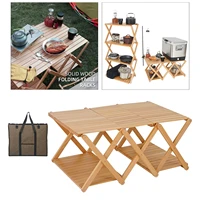 portable folding table solid wood camping table home barbecue picnic for hiking fishing furniture outdoor