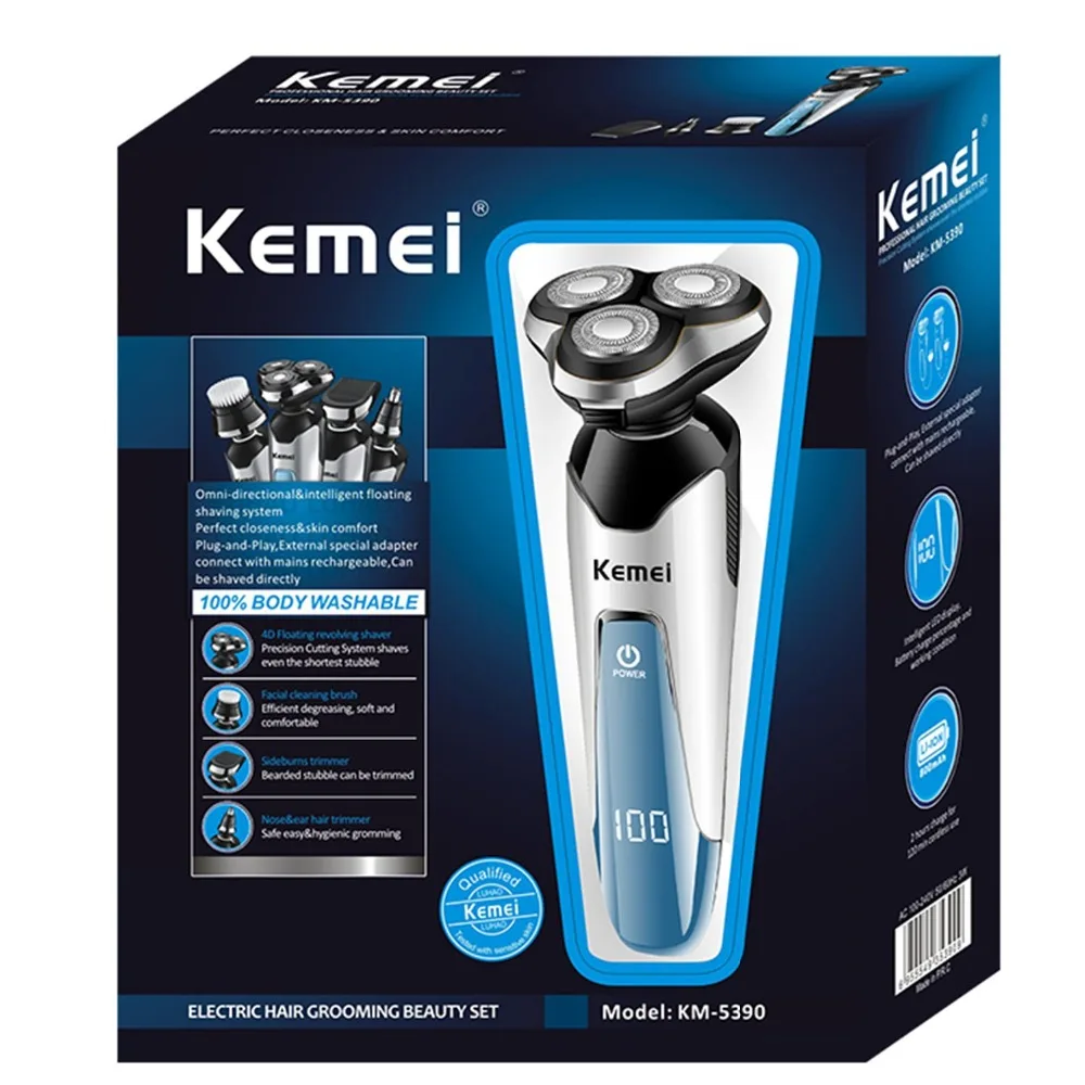 

4in1 Men's washable rotate shaver electric razor for men rechargeable 4D beard face dry or wet shaving machine li-ion battery