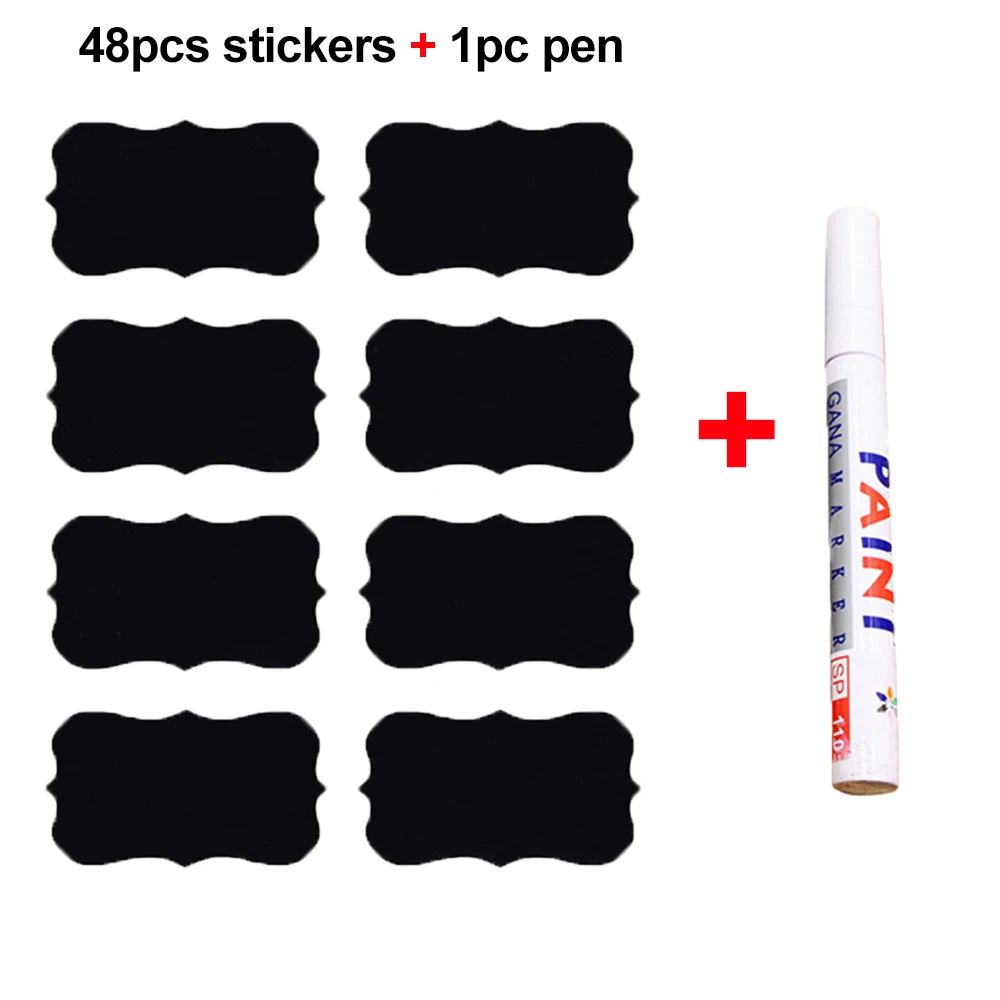 stickers and pen 48/80 шт. съемный Jar наклейки шкаф-органайзер Стикеры s с ручкой клеящаяся доска наклейки-бирки теги банки канистры - Цвет: stickers and pen