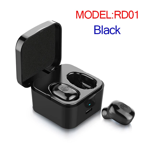 RD01-Black TWS мин Bluetooth наушники беспроводные наушники отпечатков пальцев сенсорная спортивная Гарнитура bluetooth 5,0 наушники с микрофоном и зарядным устройством - Цвет: RD01-Black