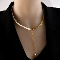 stainless steel pearl splicing necklace twist chain socialite retro small mass temperament collarbone chain choker chain