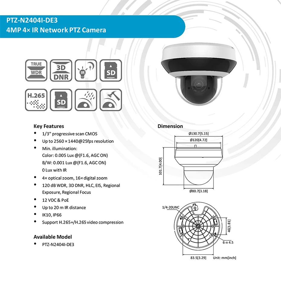 PTZ IP камера PTZ-N2404I-DE3 OEM HIKVISION 4MP 4X Zoom 2,8-12 мм объектив сети Видеонаблюдения POE купольная камера видеонаблюдения Аудио