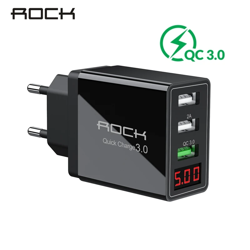 ROCK 30 Вт Quick Charge 3 0 USB зарядное устройство для телефона светодиодный дисплей iPhone Xiaomi