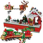 Рождественский дом Санта-Клаус, подарок, зимний поезд, строительный блок, Рождественская мини-кукла, фигурка, строительная игрушка для мальчика, девочки, ребенка