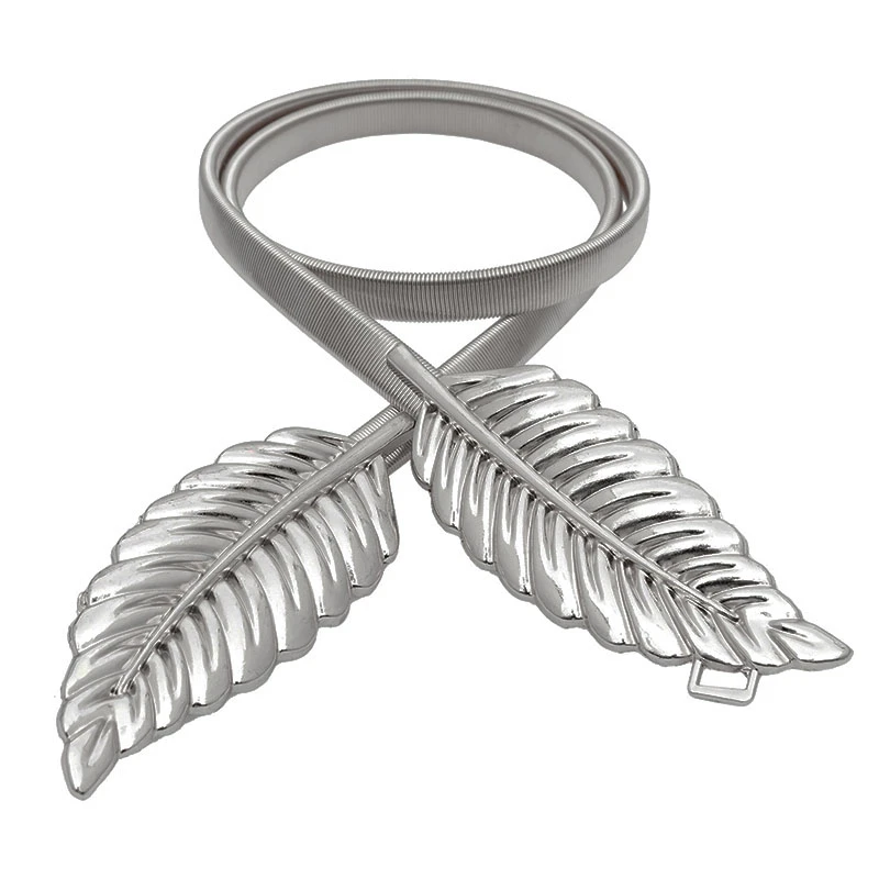 Модные Узкие металлические ремни женские золотые серебряные листья пояс для