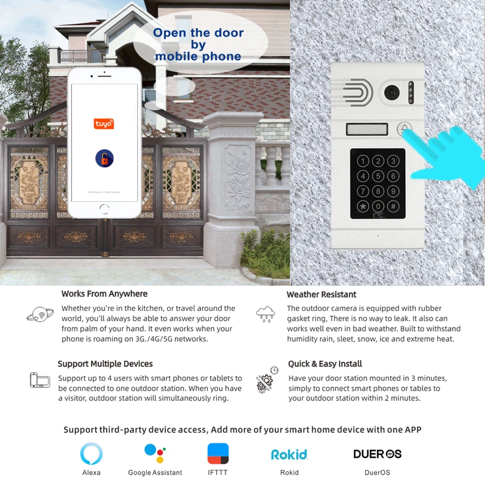 Дверной видеодомофон Tuya Smart Home дистанционное управление через приложение Wi-Fi