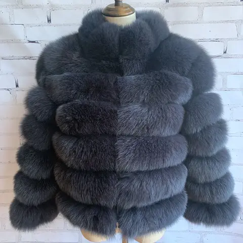 Новинка 2023, женская зимняя куртка из натурального Лисьего меха, стильная шелковая куртка из натурального меха, роскошная Меховая куртка с модным воротником-стойкой