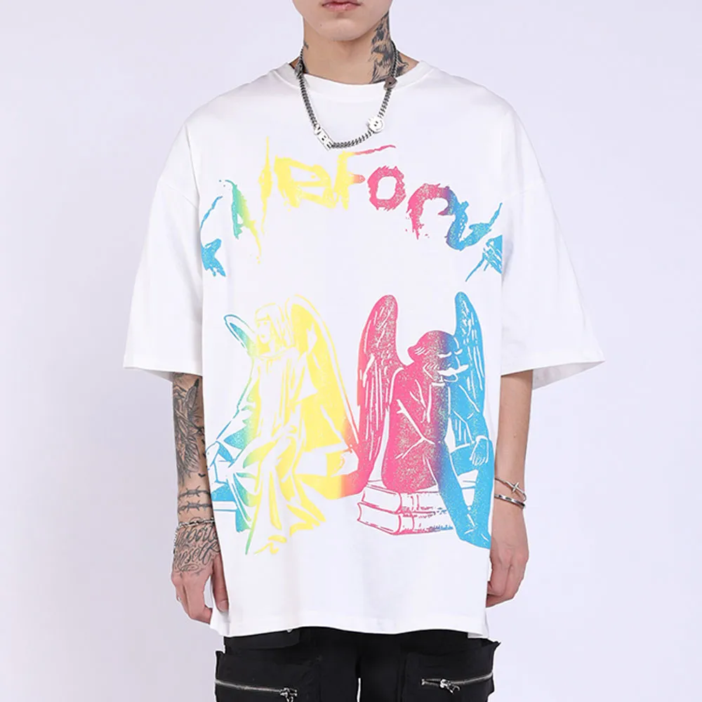 

Hip Hop Funny Angles Print T Shirt 2021 Men Streetwear Harajuku Cotton Tshirt Summer Short Sleeve Casual Loose T-Shirt Black