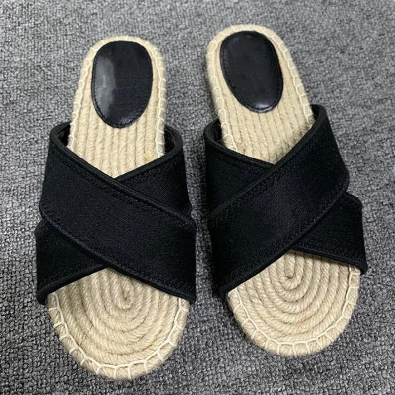 

Ladies slippers 2021 Summer Embroidery Flats Woven Hemp Rope Bottom Fisherman Shoes Women Apricot Flat Casual Slides Home Shoes