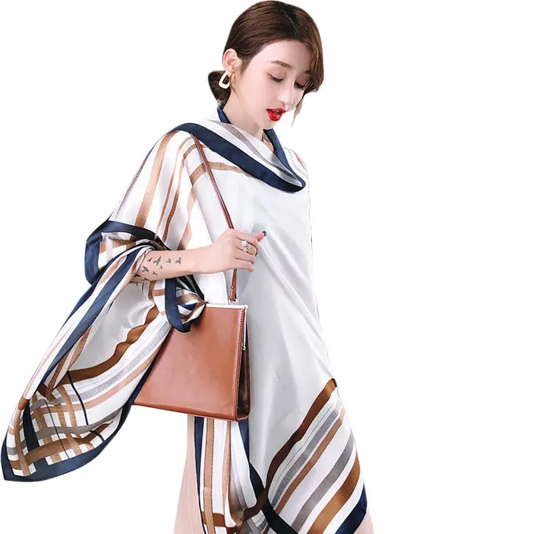 

2020 Luxury Brand Spring Summer New Style Fashion Plaid Scarf Women Real Silk Warm Shawl Elegant Soft Headscarf chiffon hijab