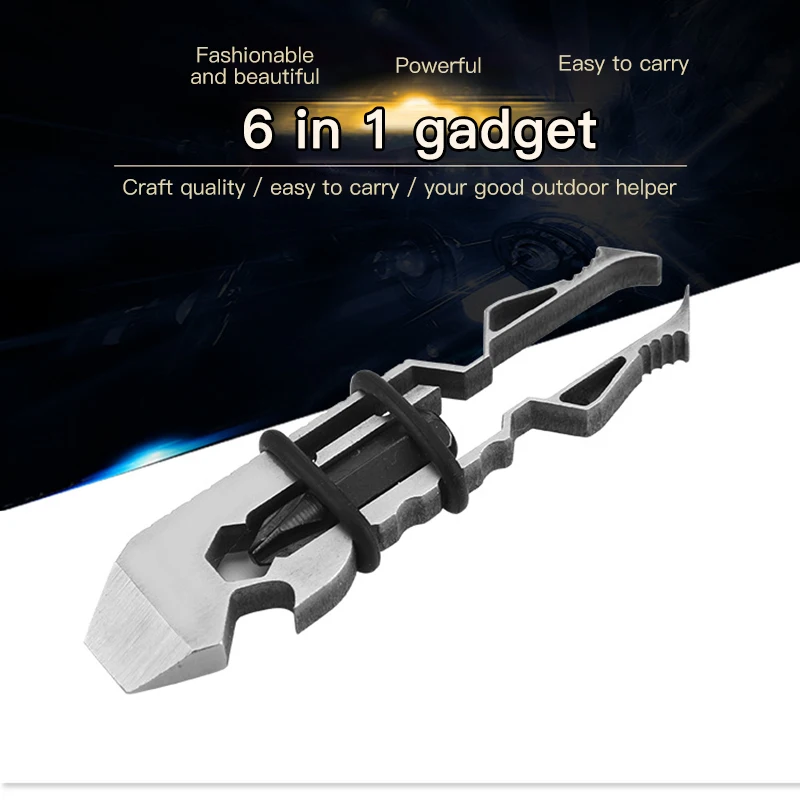 

Портативный многофункциональный маленький инструмент из нержавеющей стали 6 в 1, открывалка для бутылок, Уличное оборудование, походный клю...